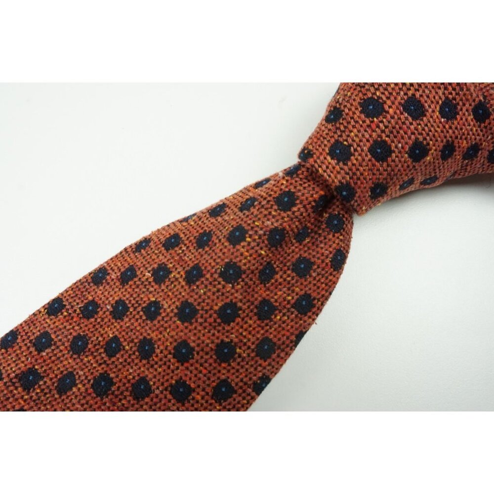 Cesare Attolini Orange Red Indigo Woven Polkadot Silk Blend Tie BRAND NEW